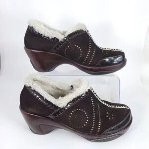 Jambu JBU J-41 Capri Brown Leather Slip On Faux Fur Lined Clogs Womens 9 Winter‎
